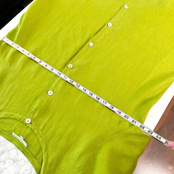 Brynn Walker Lime Green 100% Linen Tie Curved Hem Tunic Top women’s size medium - Picture 13 of 15